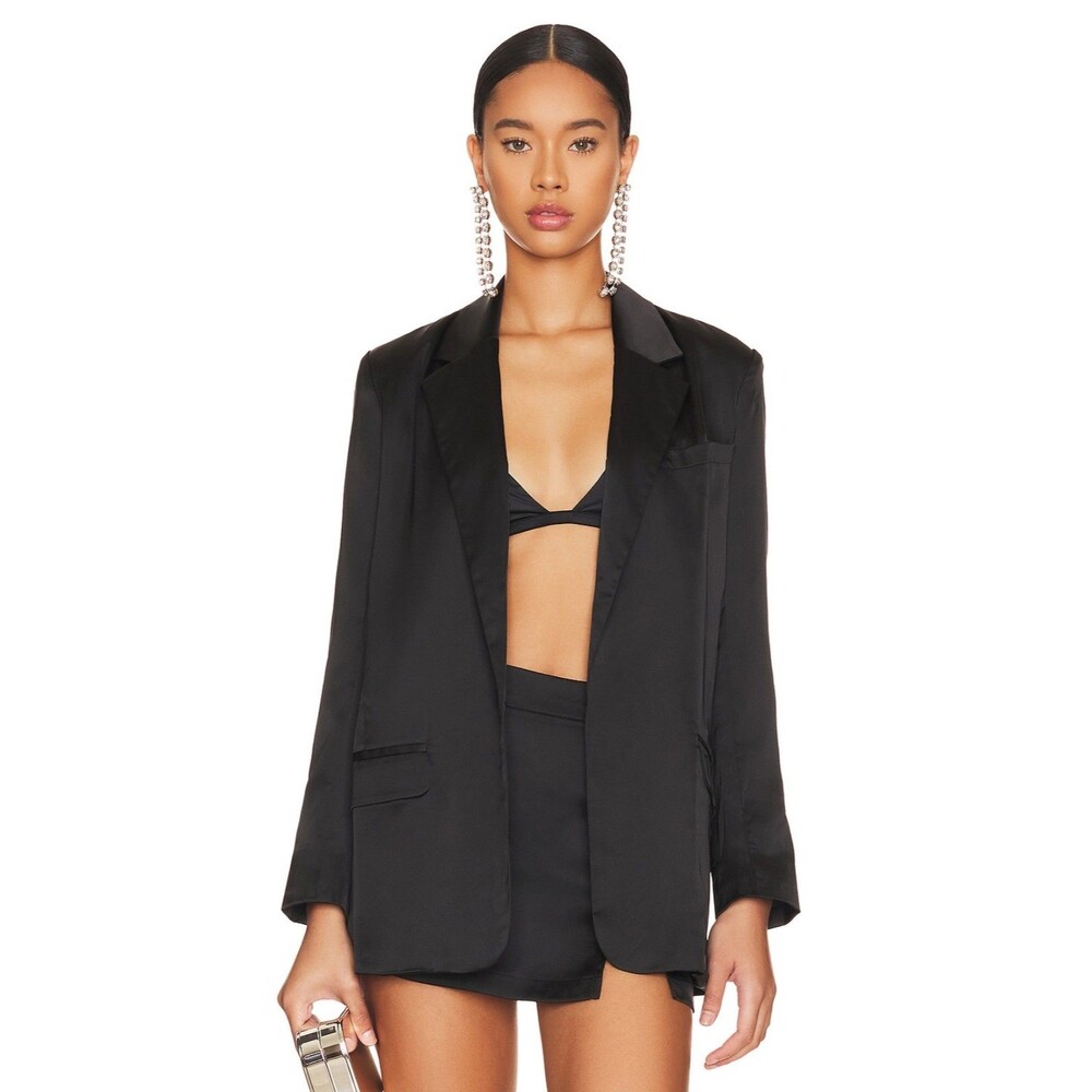 Steve Madden Revolve Smooth Talk Blazer Satin Oversized Boyfriend Black Sz S